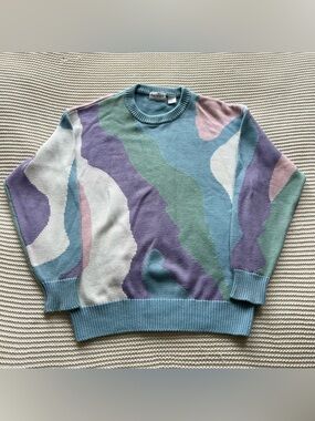 Vintage 90s Bachrach Pastel Abstract Sweater Medium Coogi Style Knit